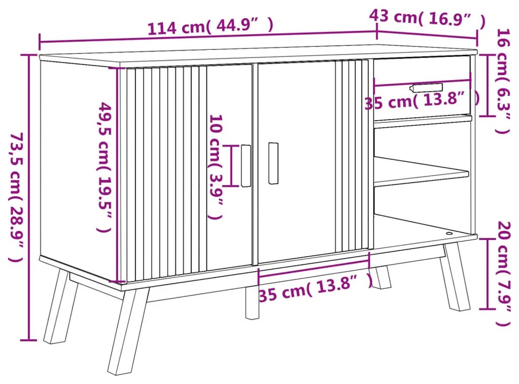 Μπουφές OLDEN Γκρι &amp; Καφέ 114x43x73,5 εκ. από Μασίφ Ξύλο Πεύκου - Γκρι