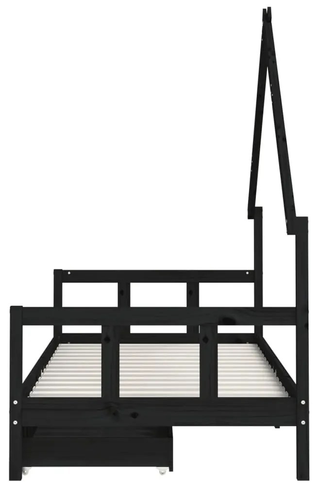 Πλαίσιο Παιδικού Κρεβατιού Συρτάρια Μαύρο 90x200εκ. Ξύλο Πεύκου - Μαύρο
