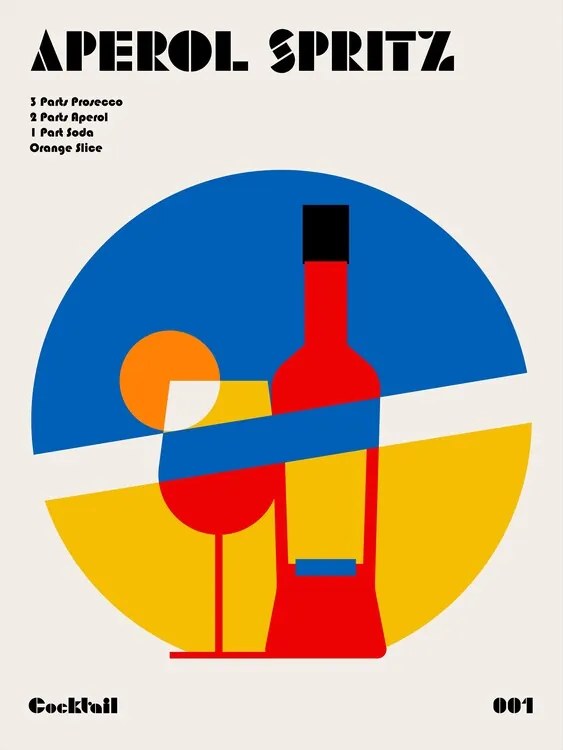 Εικονογράφηση Aperol Spritz Cocktail Bauhaus Art Print, Retrodrome