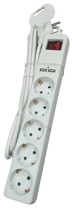 Πολύπριζο 5 θέσεων με διακόπτη και 2 θύρες USB Σούκο ST GB05SU 3m