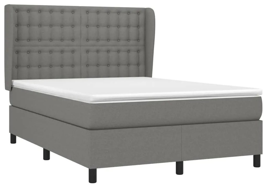 Κρεβάτι Boxspring με Στρώμα Σκούρο Γκρι 140x190 εκ. Υφασμάτινο - Γκρι