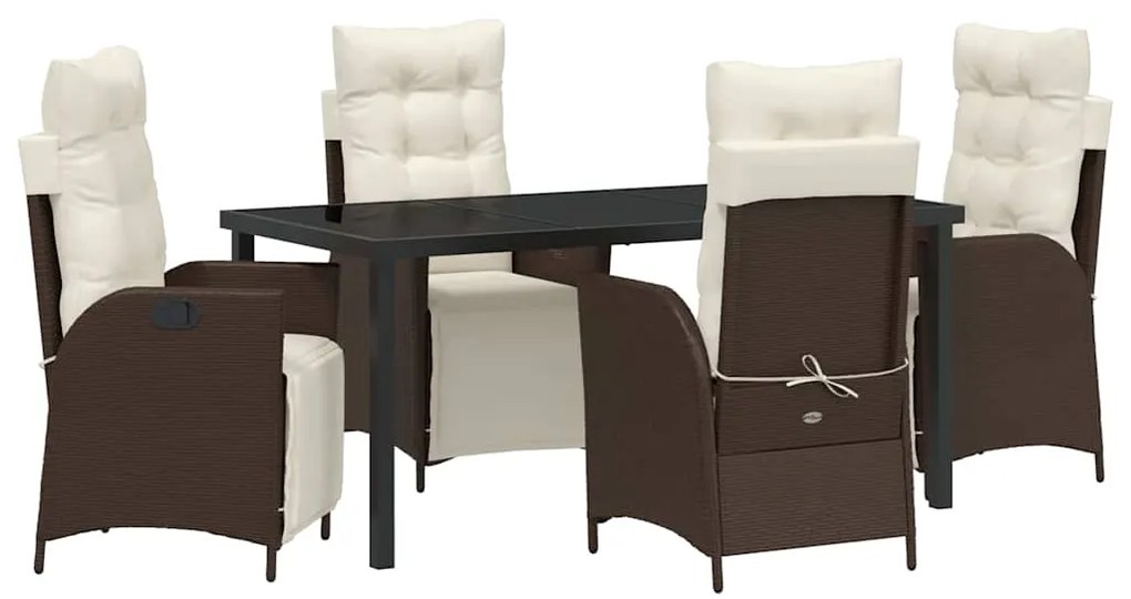 vidaXL Σέτ φαγητού για κήπο με μαξιλάρι 5 pcs Καφέ συνθετικό ρατάν