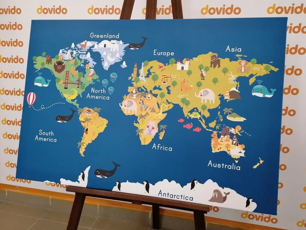 Εικόνα στον παγκόσμιο χάρτη φελλού για παιδιά - 90x60  wooden