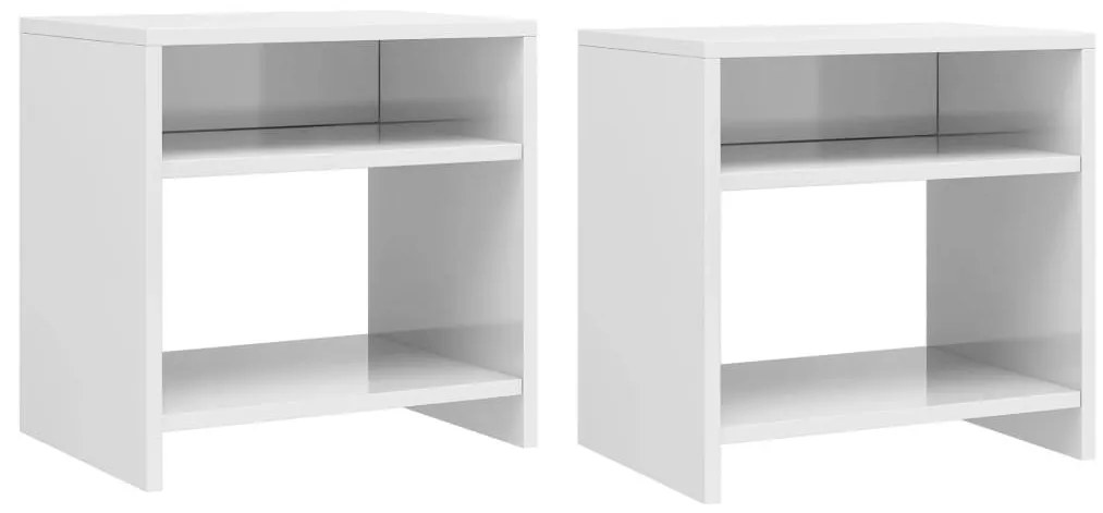 Κομοδίνα 2 τεμ. Γυαλιστερό Λευκό 40x30x40 εκ. από Επεξ. Ξύλο - Λευκό