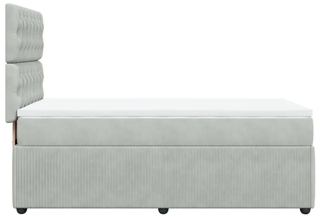 vidaXL Κρεβάτι Boxspring με Στρώμα Ανοιχτό Γκρι 90x190 εκ. Βελούδινο