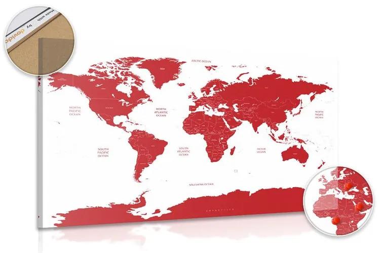 Εικόνα στον παγκόσμιο χάρτη φελλού με μεμονωμένες πολιτείες με κόκκινο χρώμα - 90x60  wooden