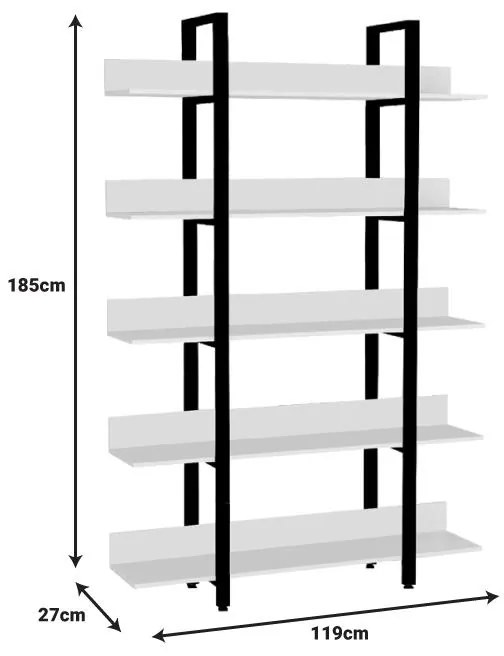 Βιβλιοθήκη Almond λευκό-μαύρο 119x27x185εκ 119x27x185 εκ.