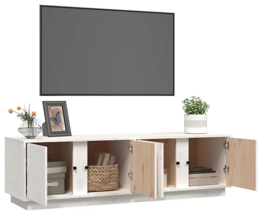 vidaXL Έπιπλο Τηλεόρασης Λευκό 140 x 40 x 40 εκ. από Μασίφ Ξύλο Πεύκου