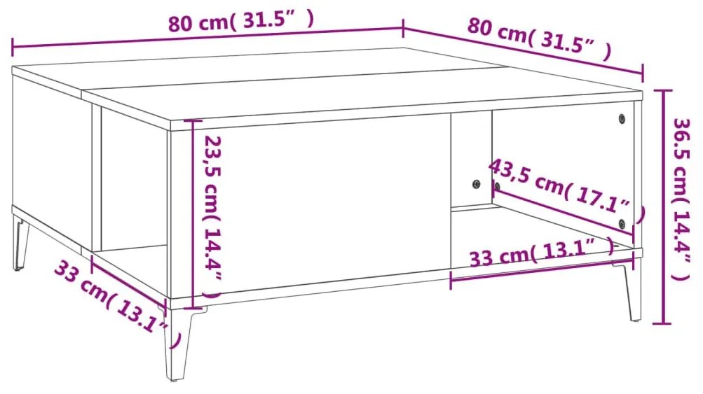 Τραπεζάκι Σαλονιού Καπνιστή Δρυς 80x80x36,5εκ. Επεξεργασμ. Ξύλο - Καφέ