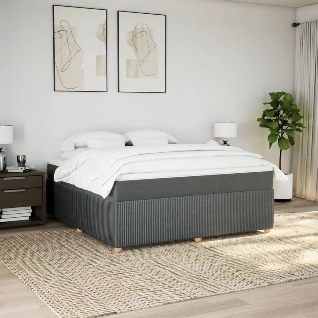 vidaXL Κρεβάτι Boxspring με Στρώμα Σκούρο Γκρι 180x200 εκ Υφασμάτιν