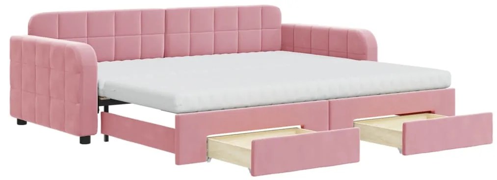 vidaXL Καναπές Κρεβάτι Συρόμενος Ροζ 90x200 εκ. Βελούδινος & Συρτάρια
