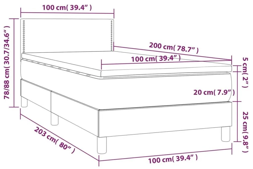 Κρεβάτι Boxspring με Στρώμα Μαύρο 100x200εκ.από Συνθετικό Δέρμα - Μαύρο