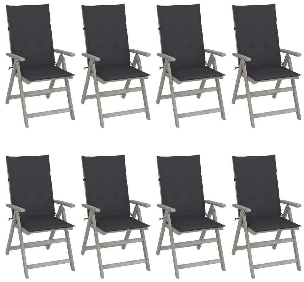 Καρέκλες Κήπου Ανακλ. 8 τεμ. Γκρι Ξύλο Ακακίας &amp; Μαξιλάρια