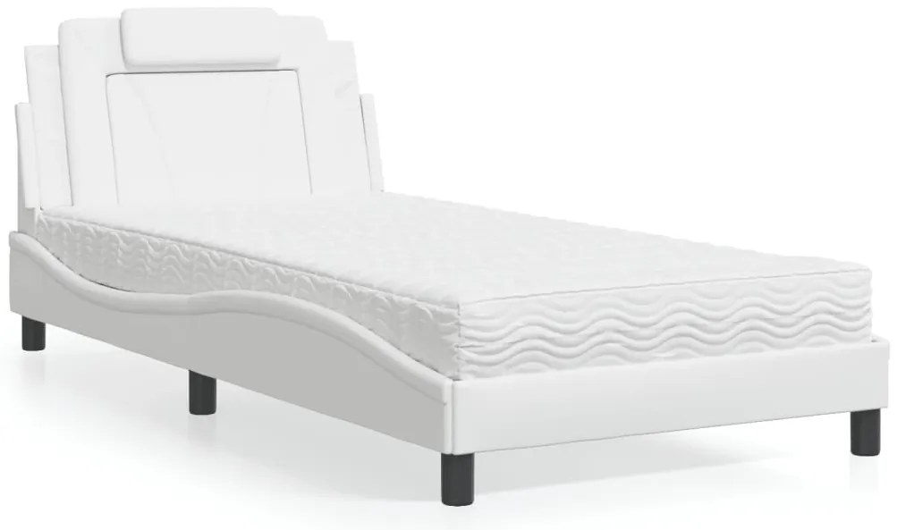 vidaXL Κρεβάτι Viana με Στρώμα Λευκό 100x200 εκ. από Συνθετικό Δέρμα