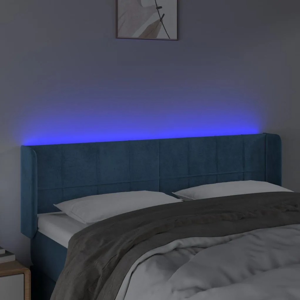 Κεφαλάρι Κρεβατιού LED Σκούρο Μπλε 147x16x78/88 εκ. Βελούδινο - Μπλε