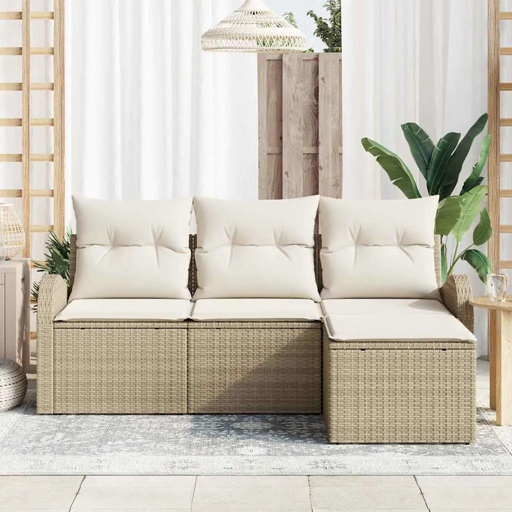 vidaXL Σετ Καναπέ Κήπου με μαξιλάρι 4 pcs Beige, λευκό Πολυ ράταν
