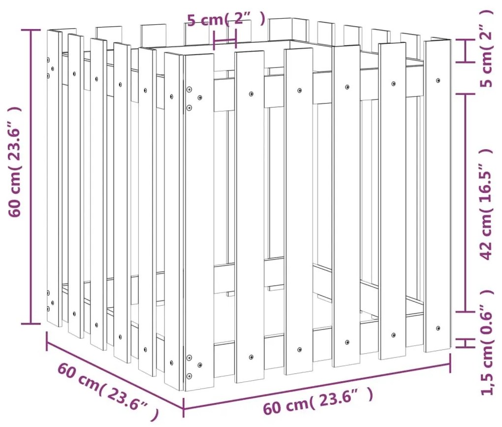 Ζαρντινιέρα με Σχέδιο Φράχτη 60x60x60 εκ. Εμποτισμ. Ξύλο Πεύκου - Καφέ