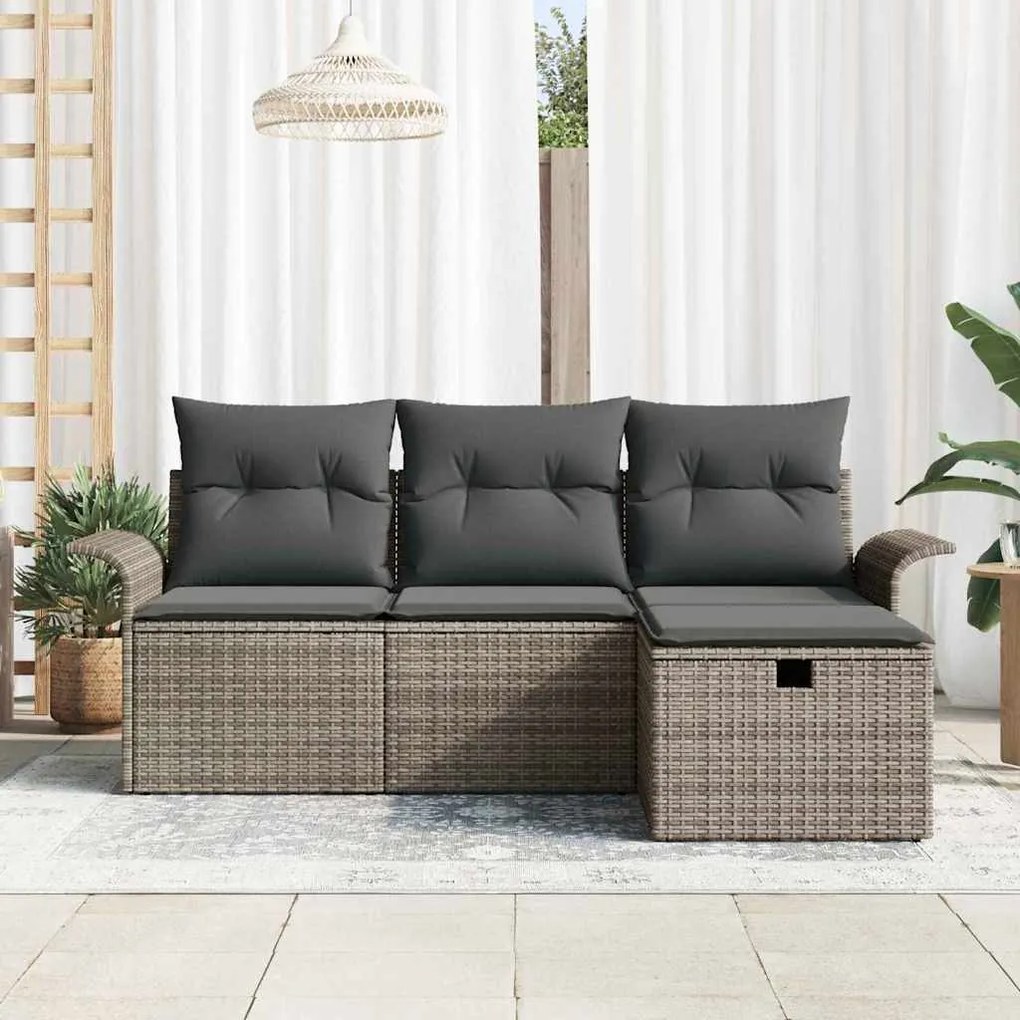 vidaXL Σετ Καναπέ Κήπου 4 pcs Γκρι 196 x 117 x 85 εκ. Πολυ ράταν