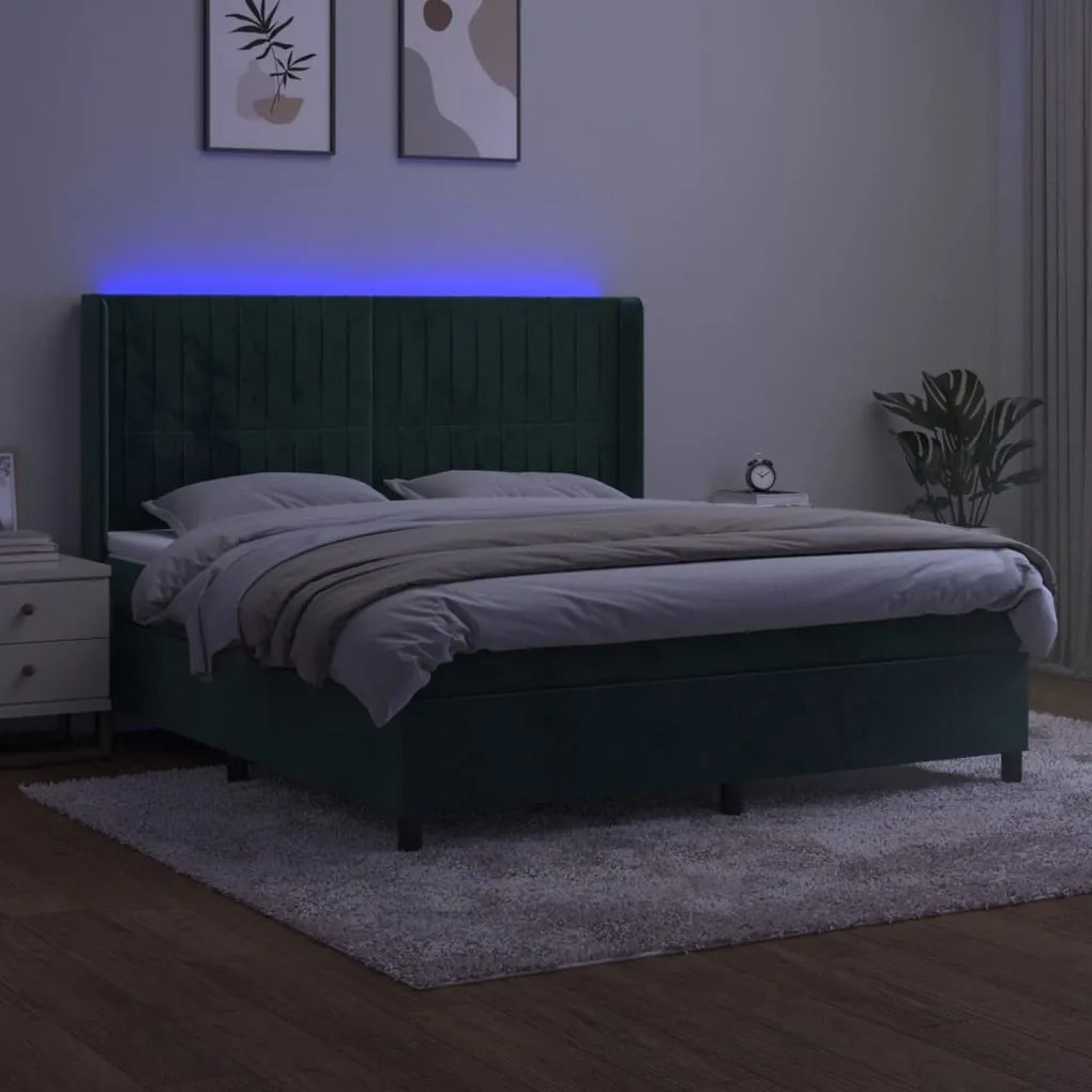 ΚΡΕΒΑΤΙ BOXSPRING ΜΕ ΣΤΡΩΜΑ &amp; LED ΣΚ. ΠΡΑΣΙΝΟ 160X200ΕΚ ΒΕΛΟΥΔΟ 3139694