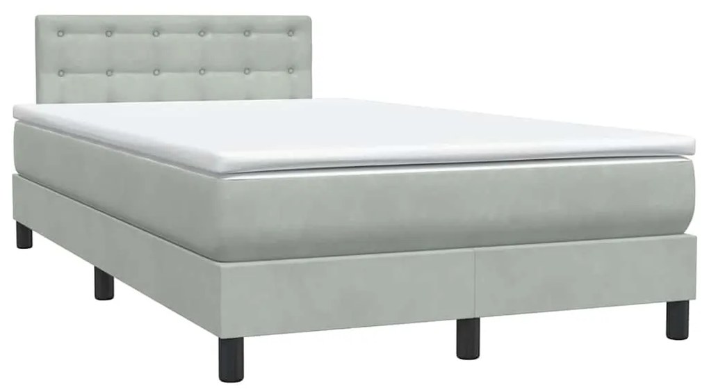 vidaXL Κρεβάτι Boxspring με Στρώμα Ανοιχτό Γκρι 120x210 εκ. Βελούδινο