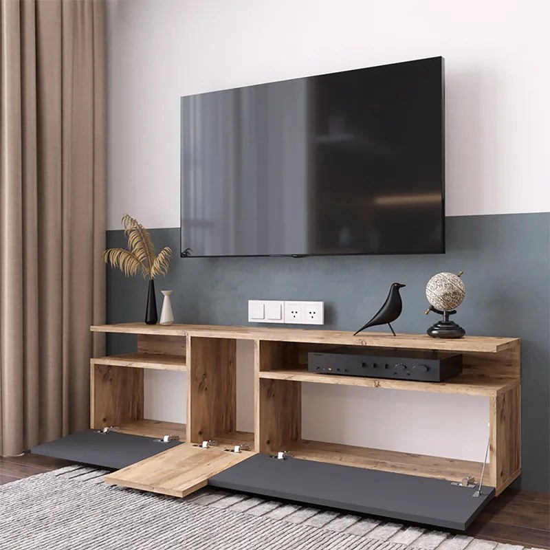 Έπιπλο τηλεόρασης Elana pakoworld sonoma-ανθρακί 150x29.5x46.3εκ (1 τεμάχια)