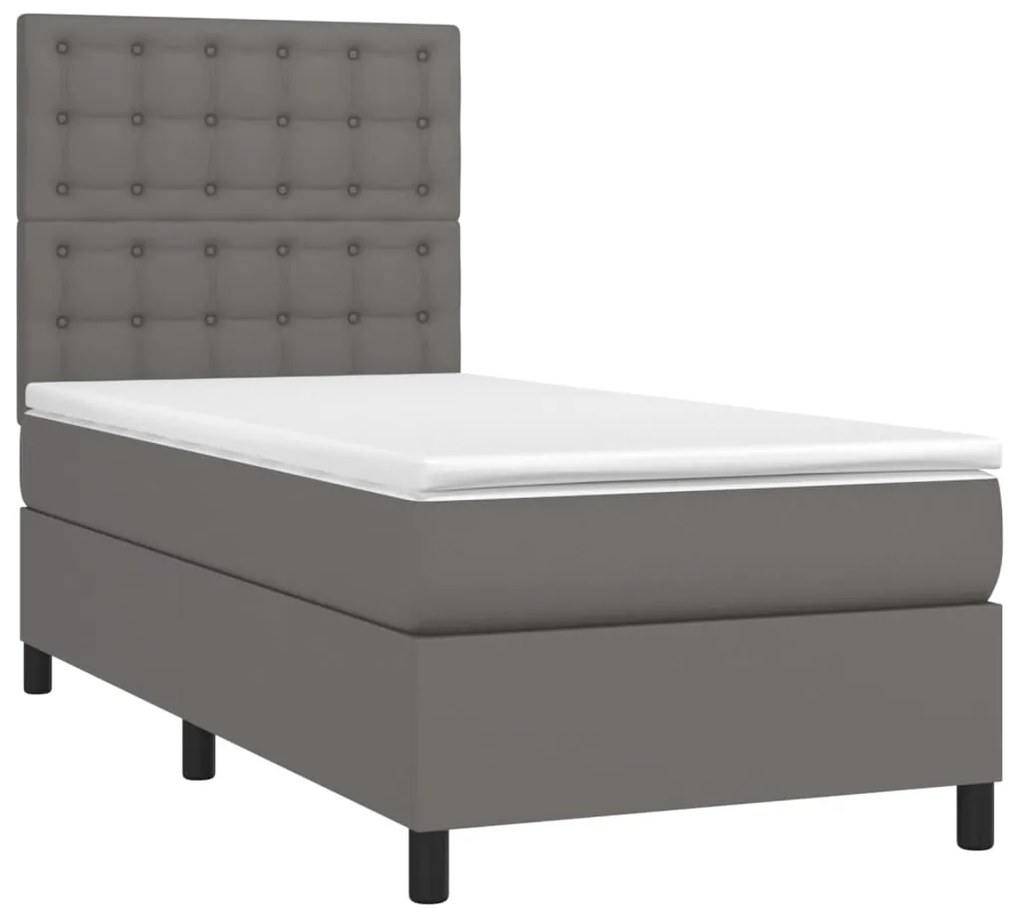 ΚΡΕΒΑΤΙ BOXSPRING ΜΕ ΣΤΡΩΜΑ &amp; LED ΓΚΡΙ 90X190 ΕΚ. ΣΥΝΘ. ΔΕΡΜΑ 3135919