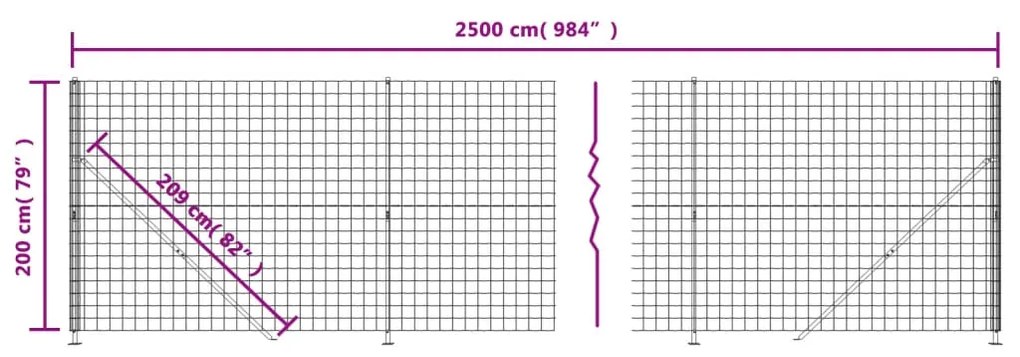 vidaXL Συρματόπλεγμα Περίφραξης Ανθρακί 2 x 25 μ. με Βάσεις Φλάντζα