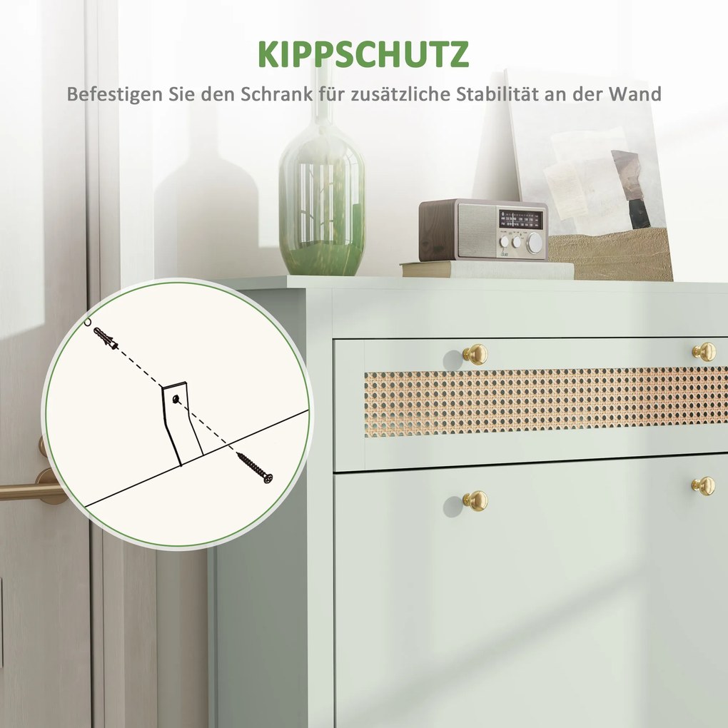 HOMCOM Έπιπλο Παπουτσιών για 12 Ζευγάρια, με 1 Συρτάρι που εξέρχεται, 2 Συρτάρια ανατροπής, Έπιπλο Παπουτσιών, 88 x 30 x 120 cm, Πράσινο