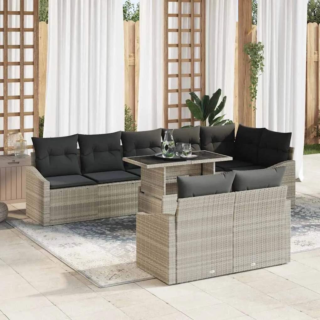 vidaXL Σετ Καναπέ Κήπου με μαξιλάρι 9 pcs Γκρι Μπεζ 100 x 55 x 73 εκ