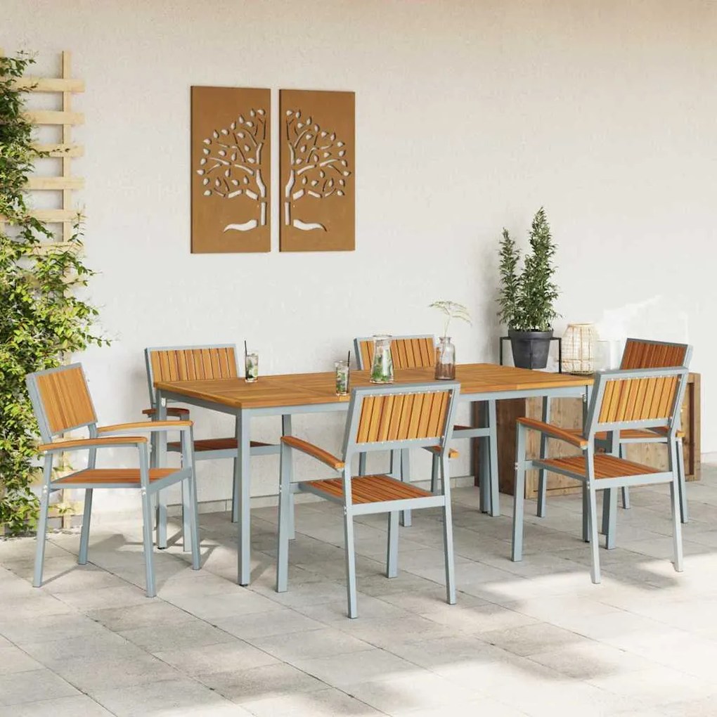 vidaXL Σέτ φαγητού για κήπο 7 pcs Γκρι και καφέ 180 x 90 x 75 cm
