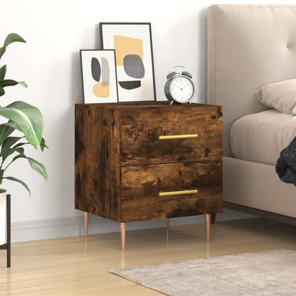 vidaXL Κομοδίνο Καπνιστή Δρυς 40 x 35 x 47,5 εκ. από Επεξεργ. Ξύλο