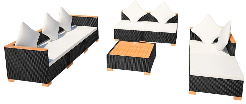 vidaXL Σαλόνι Κήπου 8 Τεμαχίων Μαύρο από Συνθετικό Ρατάν με Μαξιλάρια