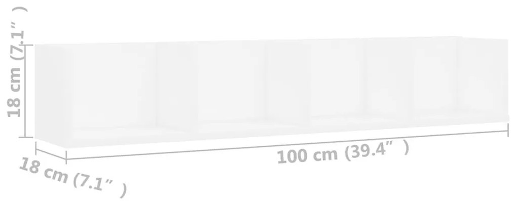 Ράφι Τοίχου για CD Λευκό 100 x 18 x 18 εκ. από Επεξ. Ξύλο - Λευκό