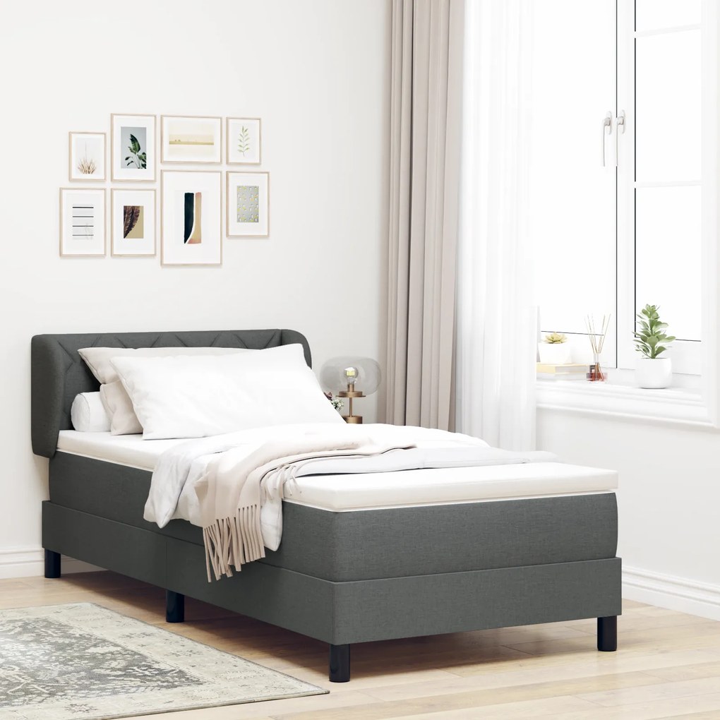 vidaXL Κρεβάτι Box Spring με Στρώμα Σκούρο Γκρι 90x200 εκ Ύφασμα