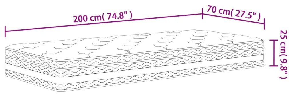 Στρώμα με Pocket Springs Μεσαία Σκληρότητα 70x200 εκ. - Λευκό