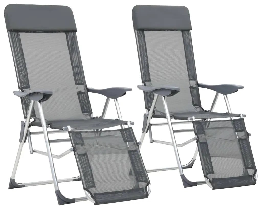 vidaXL Καρέκλες Κάμπινγκ Πτυσσόμενες με Υποπόδια 2 τεμ. Γκρι Textilene