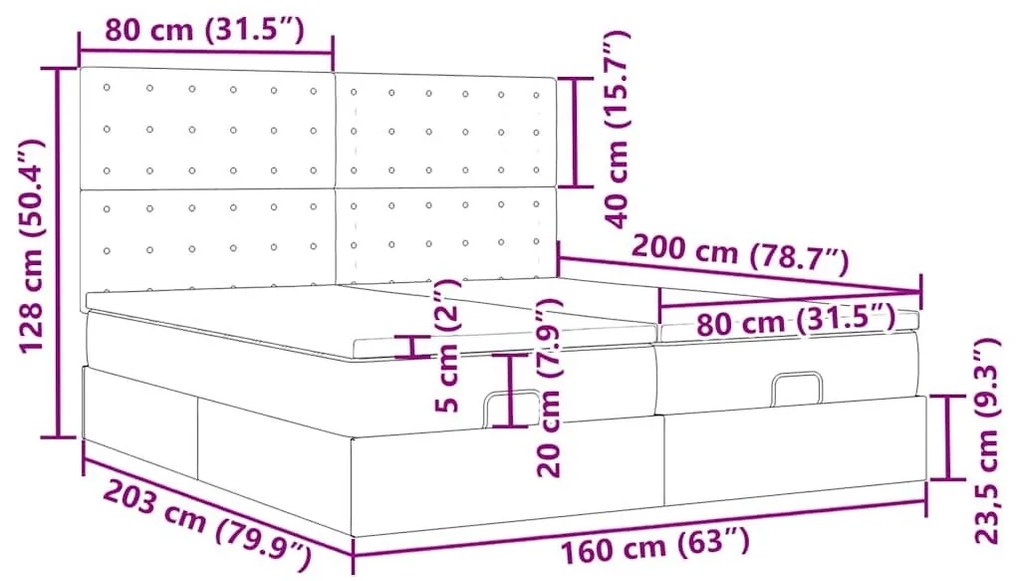 Οθωμανικό κρεβάτι με στρώματα Μαύρο 160x200cm Ύφασμα - Μαύρο