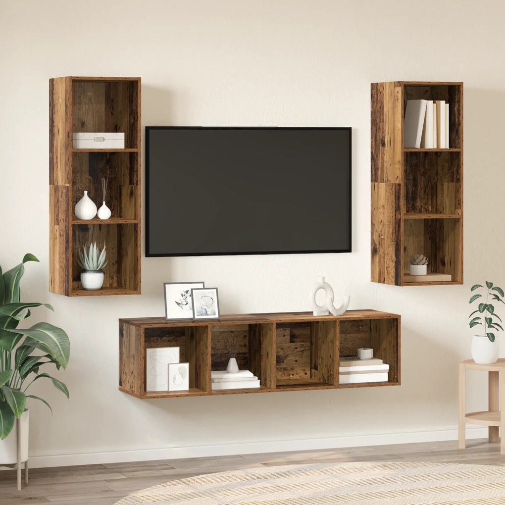 vidaXL Σετ επίπλου τηλεόρασης 3 pcs Παλαιό ξύλο 37 x 37 x 142.5 εκ