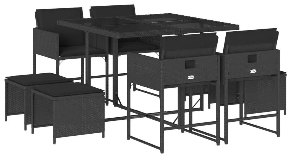 vidaXL Σετ Τραπεζαρίας Κήπου 9 τεμ Μαύρο από Συνθ. Ρατάν με Μαξιλάρια