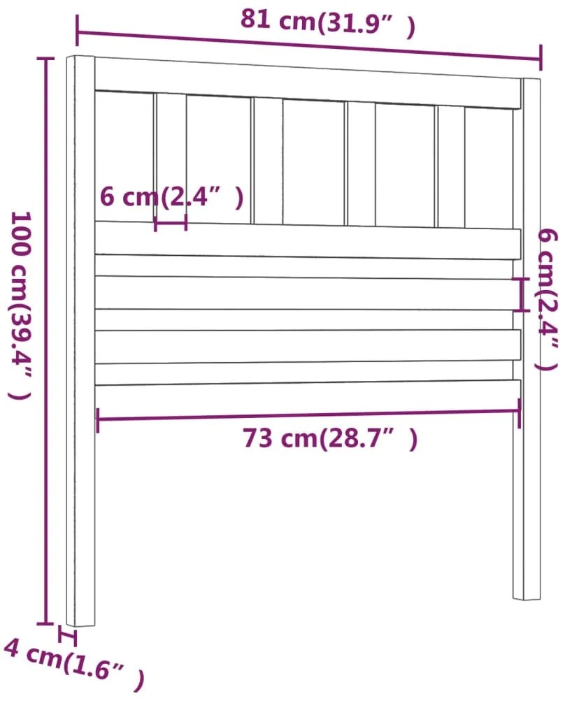 vidaXL Κεφαλάρι κρεβατιού Καφέ 81x4x100 εκ. από Μασίφ Ξύλο Πεύκου