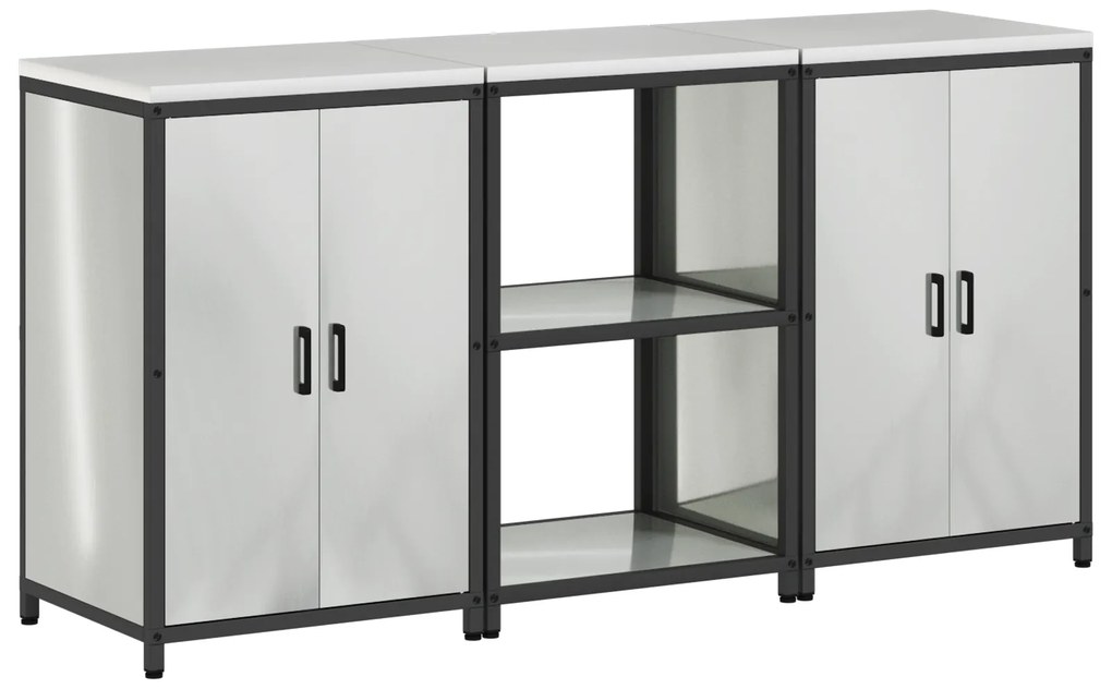 vidaXL Σετ Αποθήκευσης Κουζίνας με ράφι 3 pcs Ασημί 180 x 50 x 92 εκ.