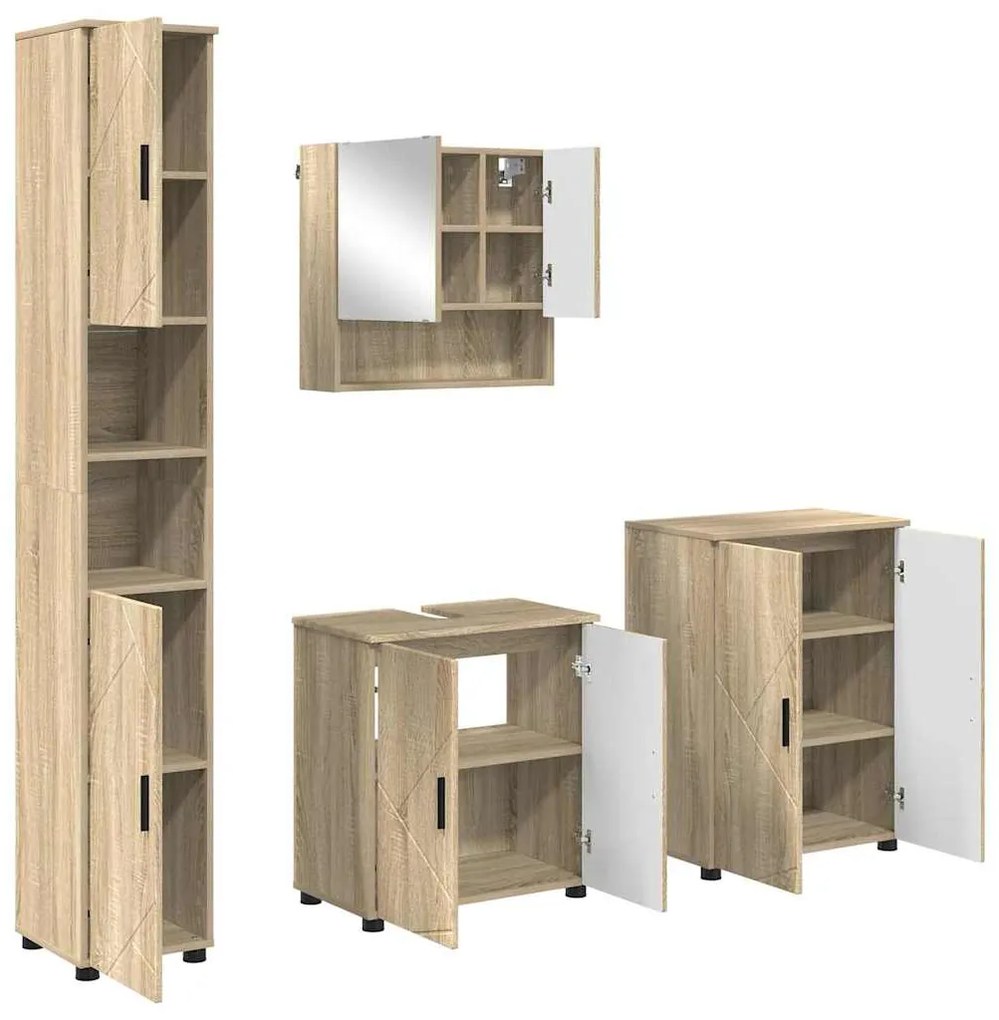 vidaXL Σετ Επίπλων Μπάνιου με πόρτα 4 pcs Sonoma Δρυς 61 x 35 x 64 εκ.