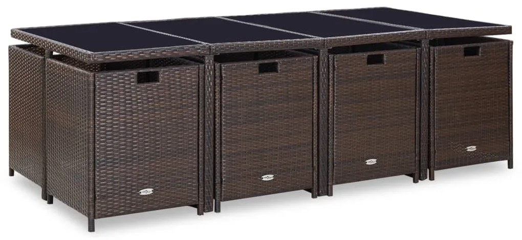 vidaXL Σετ Τραπεζαρίας Εξ. Χώρου 13 τεμ. Καφέ Συνθ. Ρατάν με Μαξιλάρια