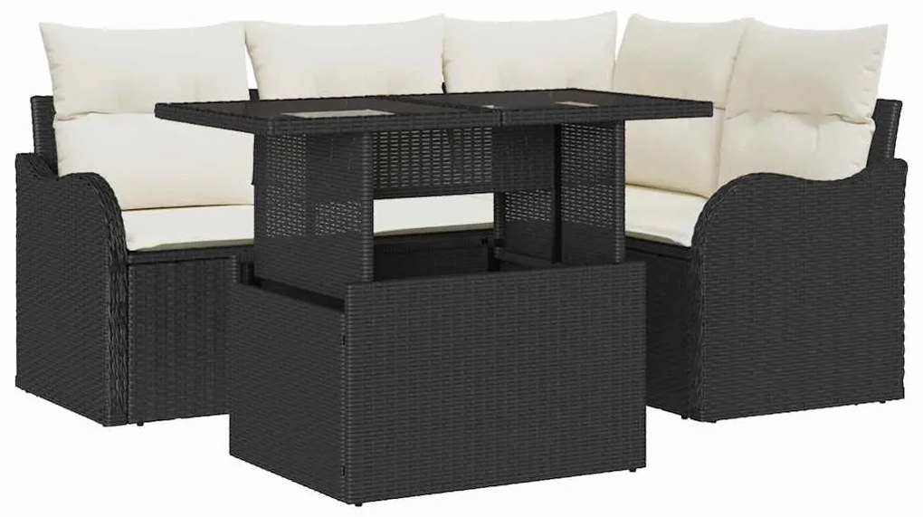 vidaXL Σετ Καναπέ Κήπου με μαξιλάρι 5 pcs Μαύρο Πολυ ράταν