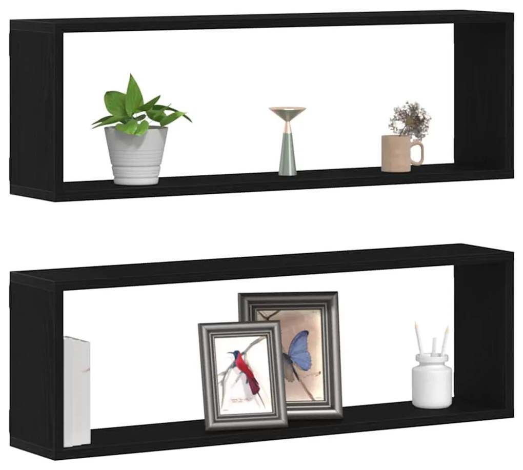 vidaXL Ράφι Τοίχου με ράφι Επιτοίχιο 2 pcs Μαύρη Δρυς 80 x 15 x 26 εκ.