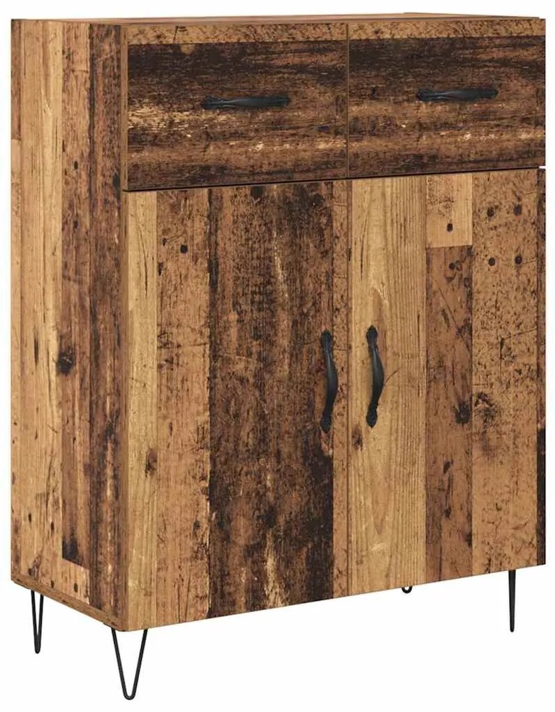 vidaXL Highboard με συρτάρι 2 pcs Παλιό ξύλο Μηχανική ξυλεία και γυαλί