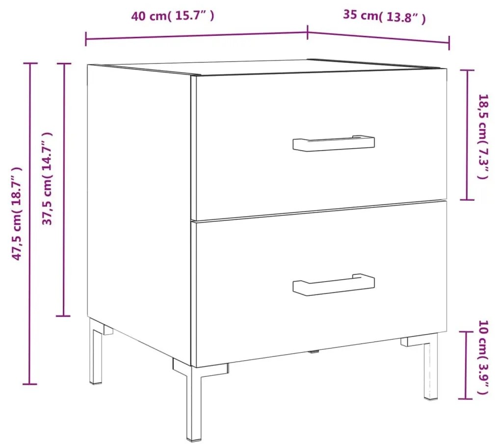 Κομοδίνα 2 τεμ. Καπνιστή Δρυς 40 x 35 x 47,5 εκ. Επεξεργ. Ξύλο - Καφέ