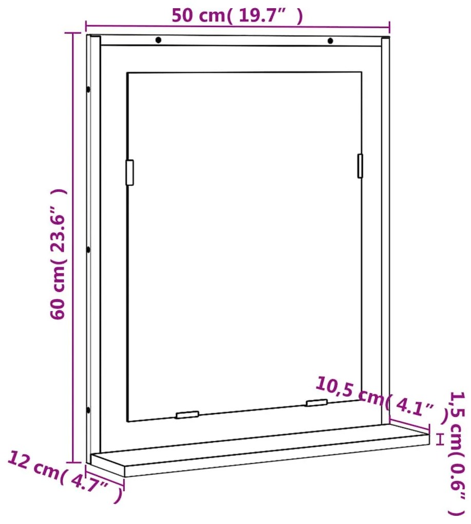 Καθρέφτης Μπάνιου με Ράφι Sonoma Δρυς 50x12x60 εκ. Επεξ. Ξύλο - Καφέ