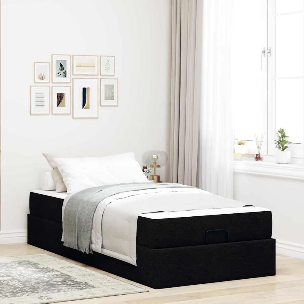 vidaXL Σκελετός Κρεβατιού με στρώμα Μαύρο 100 x 200 cm ύφασμα