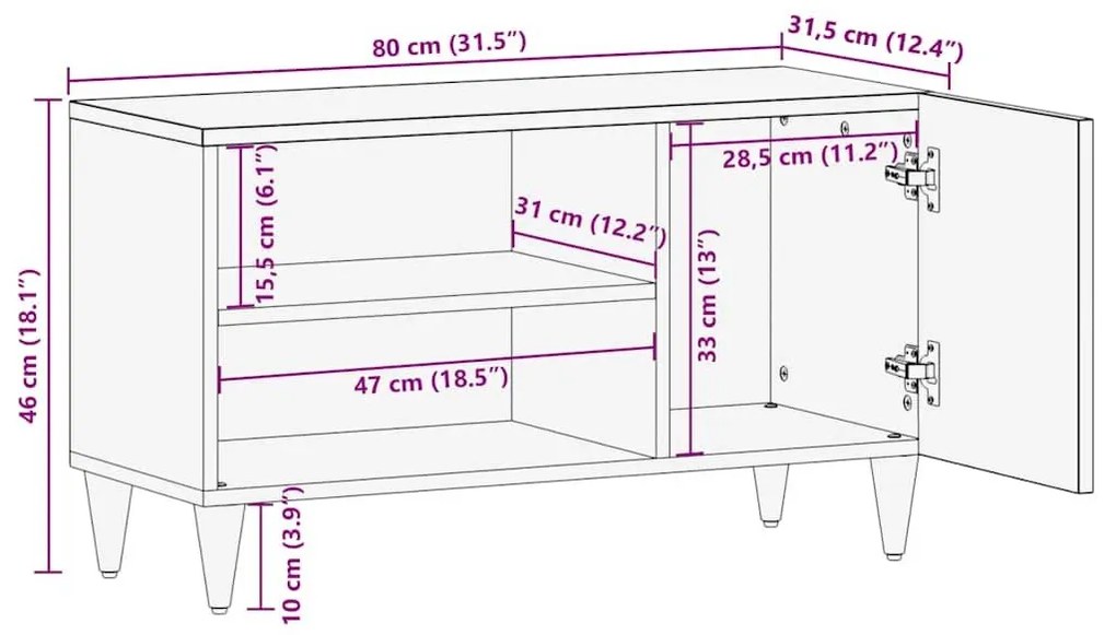 Ντουλάπι τηλεόρασης ανοιχτό γκρι 80x31,5x46 cm μασίφ ξύλο Mango - Γκρι